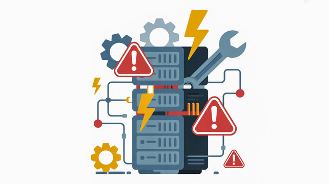 A flat design illustration of a server maintenance concept