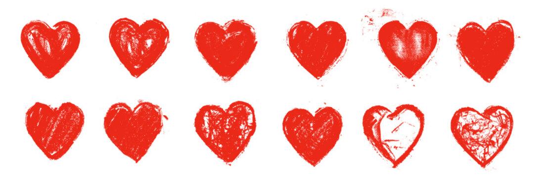 Heart Grunge Brush Stroke Drawing Vector Set