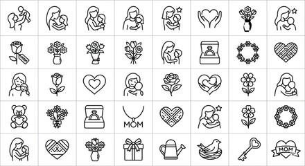 Mother s Day Icons Set Line Art Style Black and White © Sadrul
