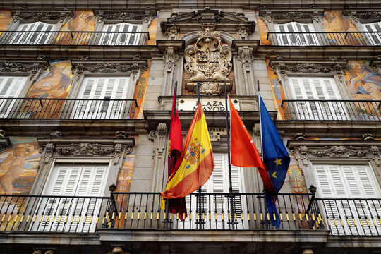 Madrid, Spain - April  12, 2026: Plaza Mayor Square. Panaderia facade.