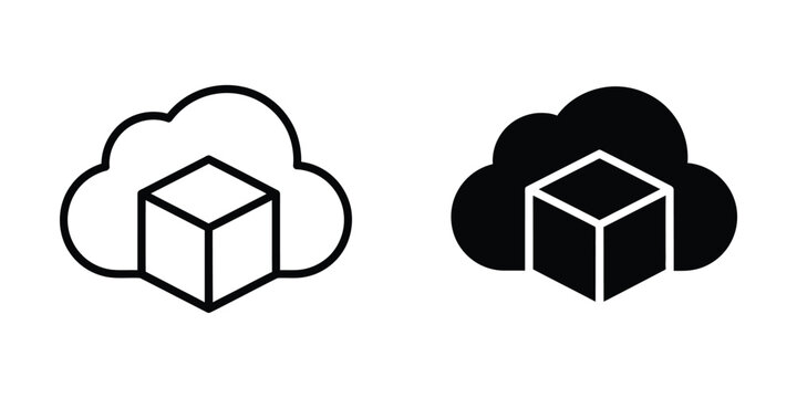 Cloud storage icon with cube symbol in two styles