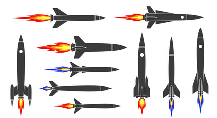 Naklejka premium Collection of various rockets in flight