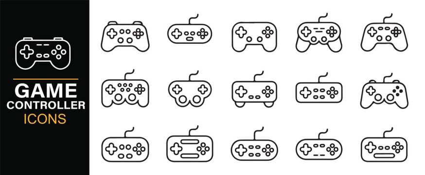 Video game controller icons set modern outline vector graphics