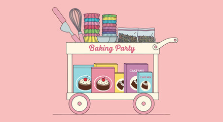 Colorful Baking Party Dessert Cart. © Tukang
