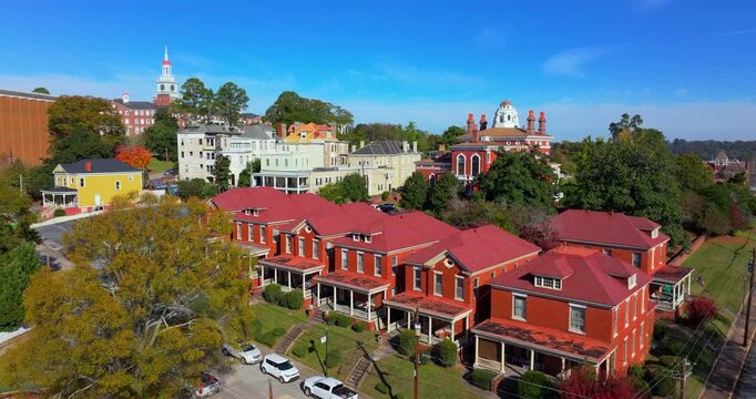 Aerial view of Macon, historic city in central Georgia with old historical architecture. USA travel destination.