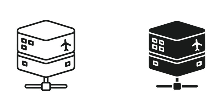 Database servers with airplane icon connected to network switch