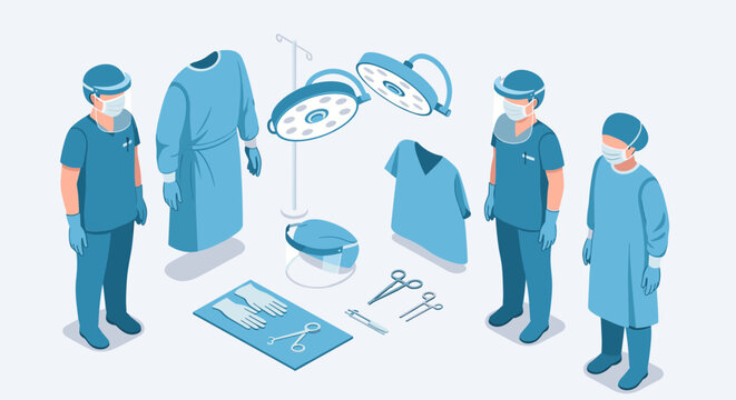 Medical Professionals and Surgical Equipment Illustration.