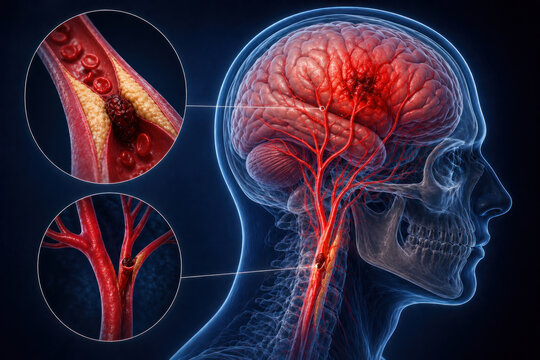 Carotid artery clot migration to brain stroke medical visualization