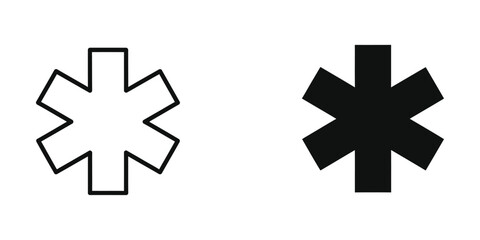 Fototapeta premium Medical star of life icon in black and white outline versions