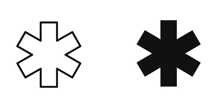 Medical star of life icon in black and white outline versions