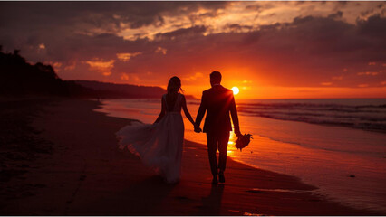 Fototapeta premium Romantic Beach Wedding – Couple Sunset Art