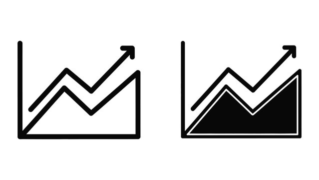 Black and white upward trend line chart with area fill