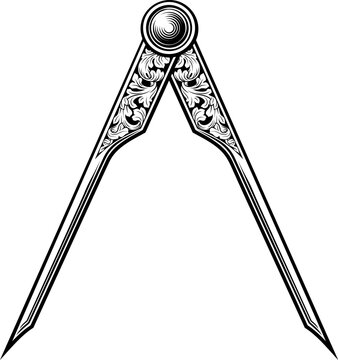 Compass compasses caliper divider tool illustration in a vintage woodcut engraved etching style.