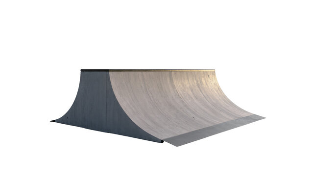 Isolated robust concrete quarter pipe skate ramp designed for urban extreme sports park