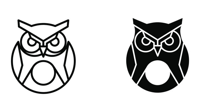 Minimalist owl logo designs in black and white