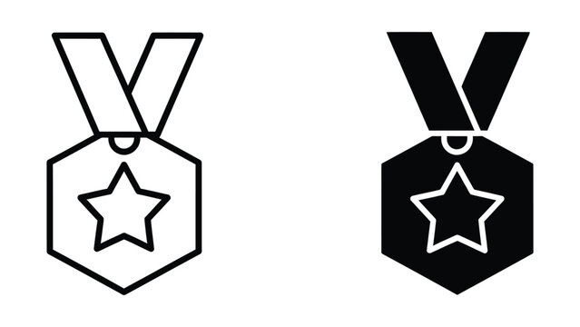 Black and white star medal with ribbon on chest