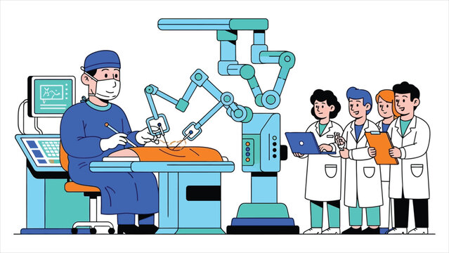 A Specialized Surgical Team Utilizing Advanced Multi-Armed Robotics for Complex Clinical Procedures.