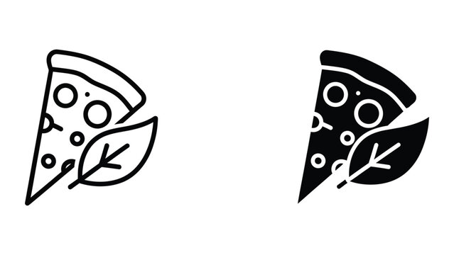 Black and white slice of pizza with leaf icon design