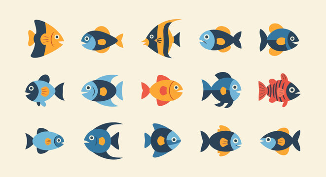 Colorful cartoon fish collection