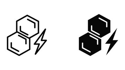 Obraz premium Biphenyl molecular structure with lightning bolt icon
