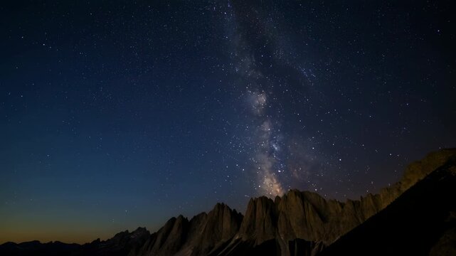 Calm Mountain Range At Night Illuminated By Countless Shimmering Stars And Subtle Horizon Glow