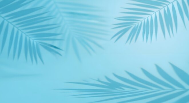 Calm tropical abstract background, smooth light blue gradient with subtle palm leaf shadows