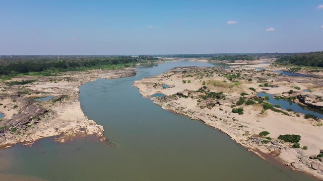 Aerial footage of Mae Khong river in Thailand.
