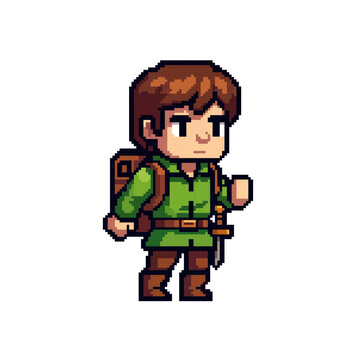  Pixel Art Adventurer Character with Backpack and Sword &ndash; Retro Game Style