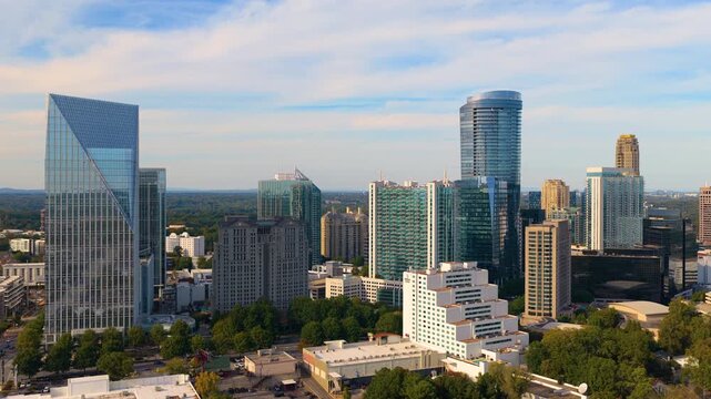 Buckhead uptown commercial and residential district of the city of Atlanta, Georgia. Urban landscape with recognizable buildings and contemporary architecture in the USA.