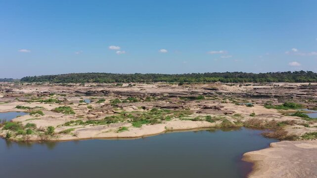 Aerial footage of Mae Khong river in Thailand.
