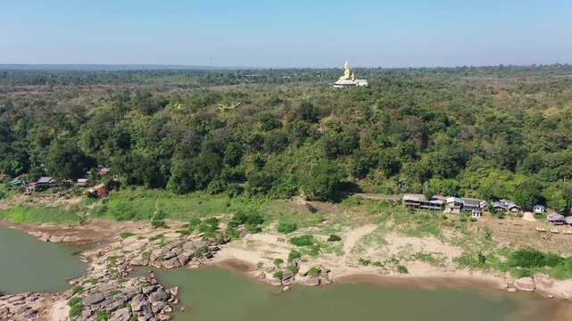 Aerial footage of Mae Khong river in Thailand.