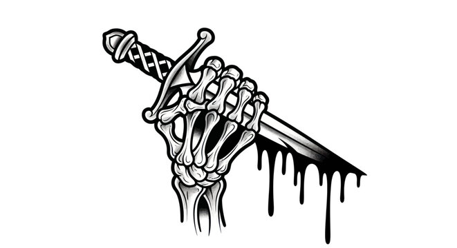 Skeleton hand holding dagger vector