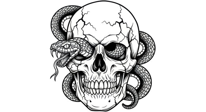 Skull and serpent illustration