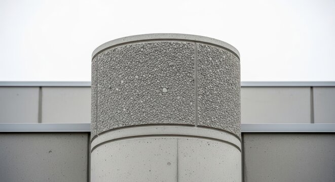 Close-up view of a round concrete chimney flue with exposed aggregate texture