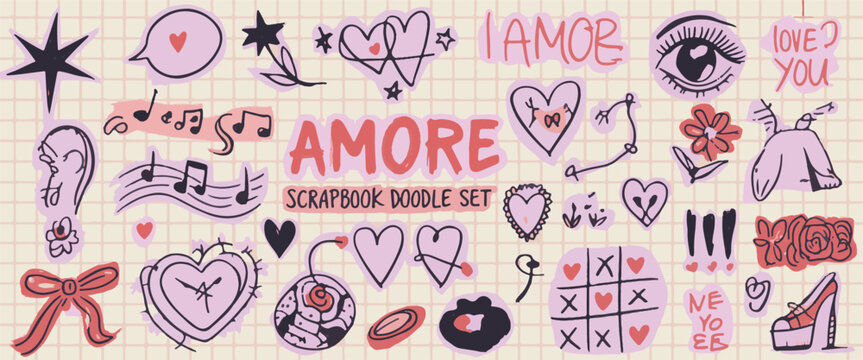 Romantic Doodle Set With Hearts And Love Symbols Keywords: love, hearts, romance, amore