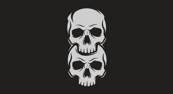 Stacked skull illustration on black background