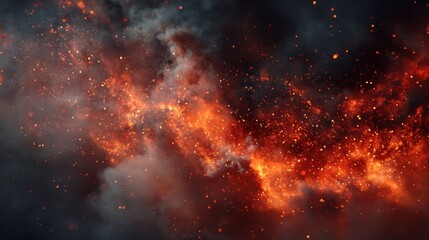 Fototapeta premium Fiery explosion with smoke and particles creating a dramatic abstract background