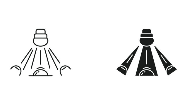 Black and white icons of different types of studio flash lights with various beam patterns