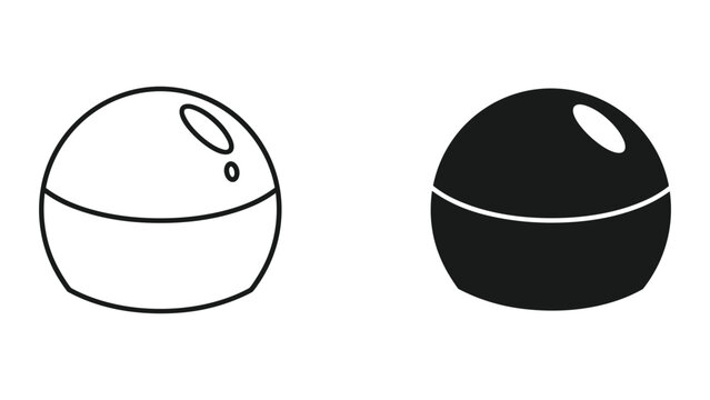 Black and white illustration of two spherical objects with holes on a white background