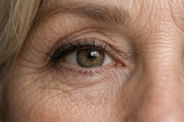 Fototapeta premium Close-up portrait of human eye showcasing detail and texture. Natural beauty highlights unique features. Perfect for beauty and wellness projects. Eye image captures emotion and depth.