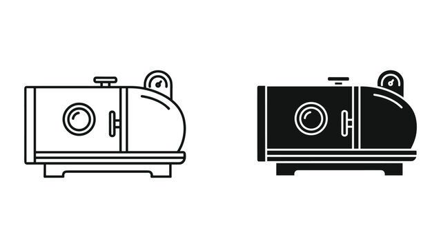Vector illustration of a smoker grill in black and white line art on white background