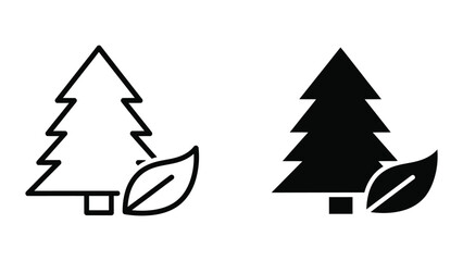 Fototapeta premium Simple black and white christmas tree icon with leaf