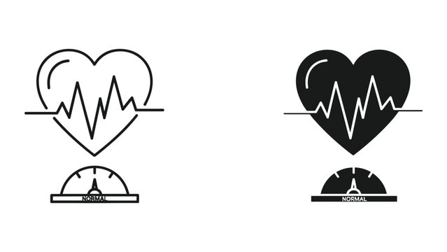 Heart rate monitor icons with ecg line and normal gauge isolated on white background