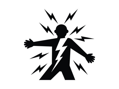 Electric shock vector icon of a person getting electrified with lightning bolts