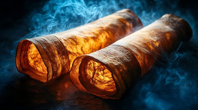 Mystical Scrolls Ancient Manuscript with Parchment with Smoke, and Literature  History.