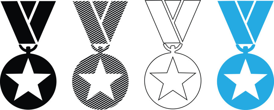 Star medal vector illustration set, representing achievement, success, and recognition in various fields.