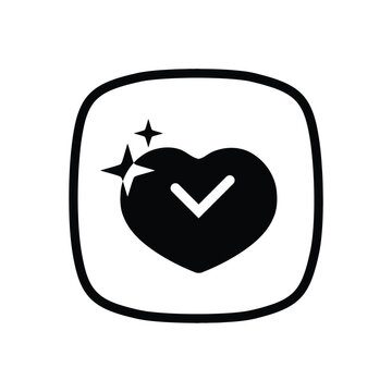 Heart icon with a checkmark and stars provides a clean vector graphic element for confirming love or positive status in interfaces.