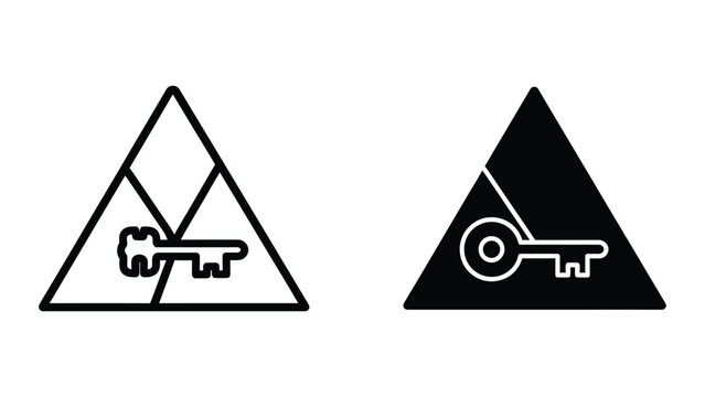 Minimalist triangle icon with key and lock symbol