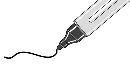 Obraz premium Close up of a gray marker pen drawing a thin black wavy line on a white surface, representing graphic design, sketching, or handwriting.