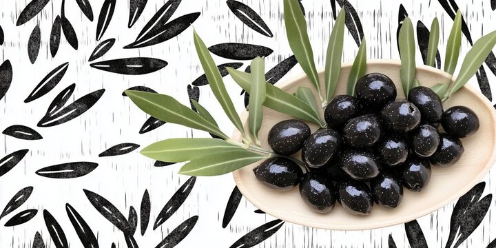 Black Olives on Leafy Background